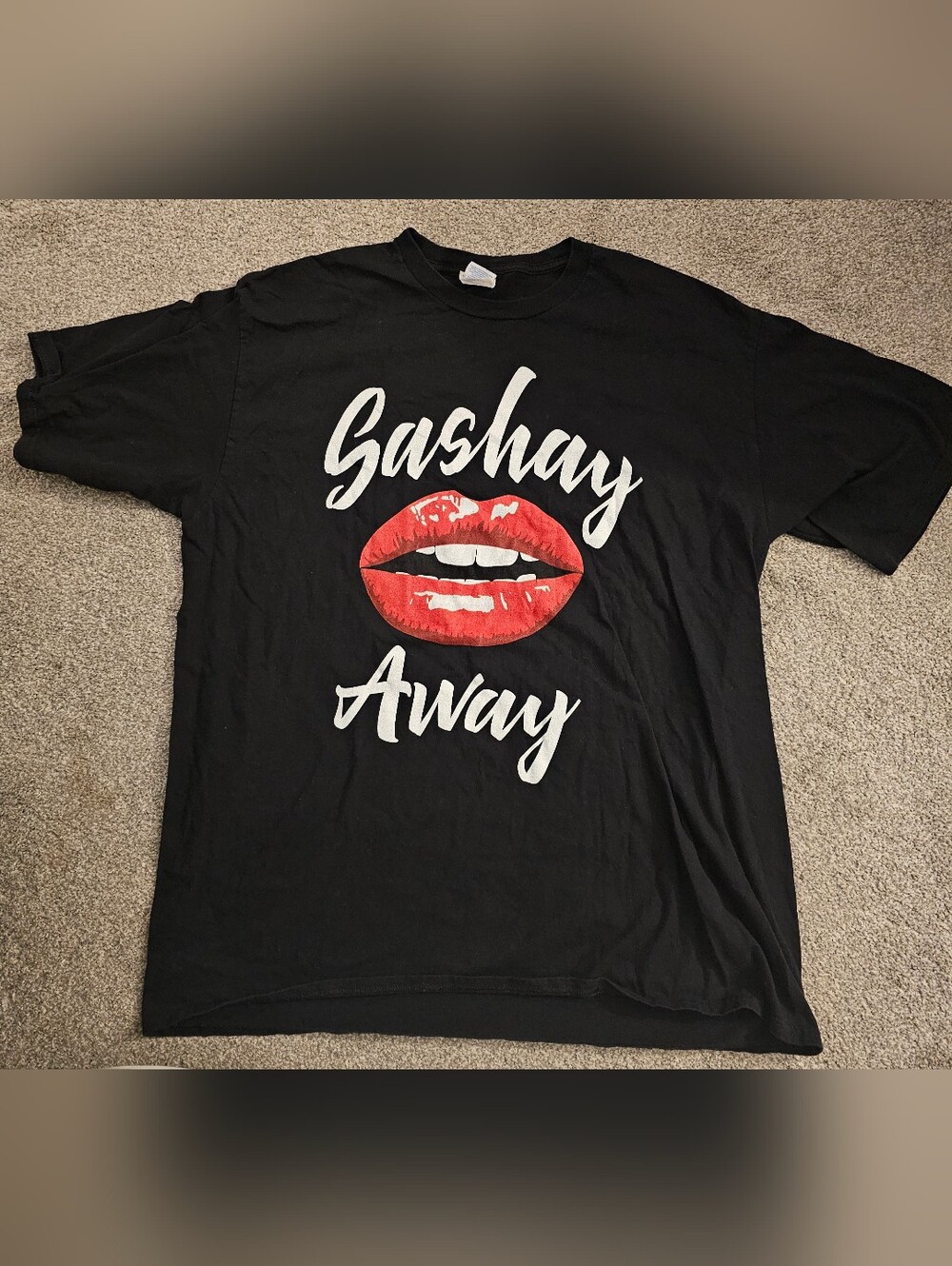 Sashay Away Graphic Tee - Black with Red Lip Print